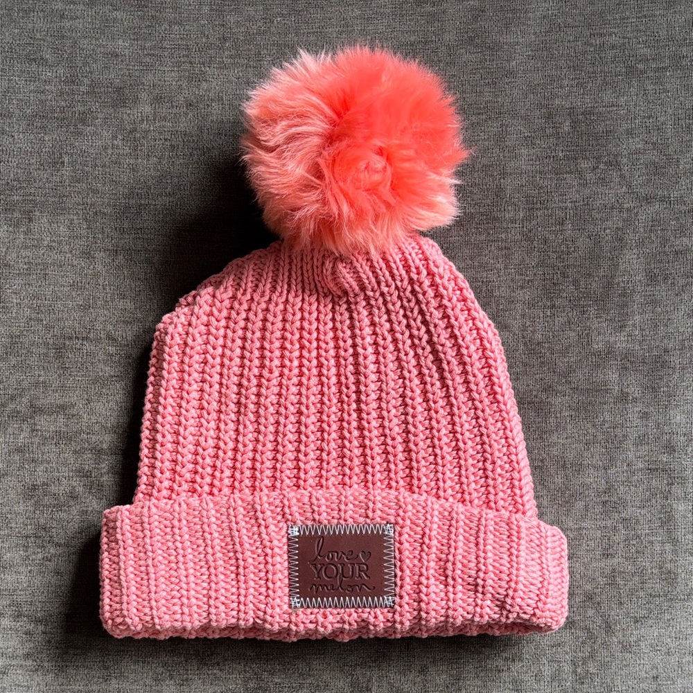 Love Your Melon Coral Beanie with Pom-Pom